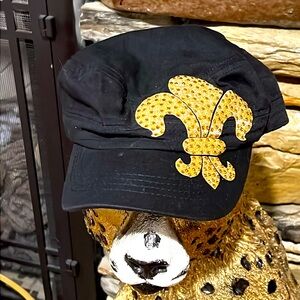 Four De Lis Baseball Cap. Black and Gold with Rhinestones. NWOT. Never Used